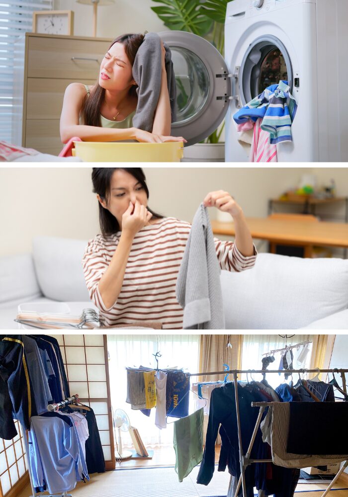 洗濯、乾かない、部屋干し、生乾き、臭い